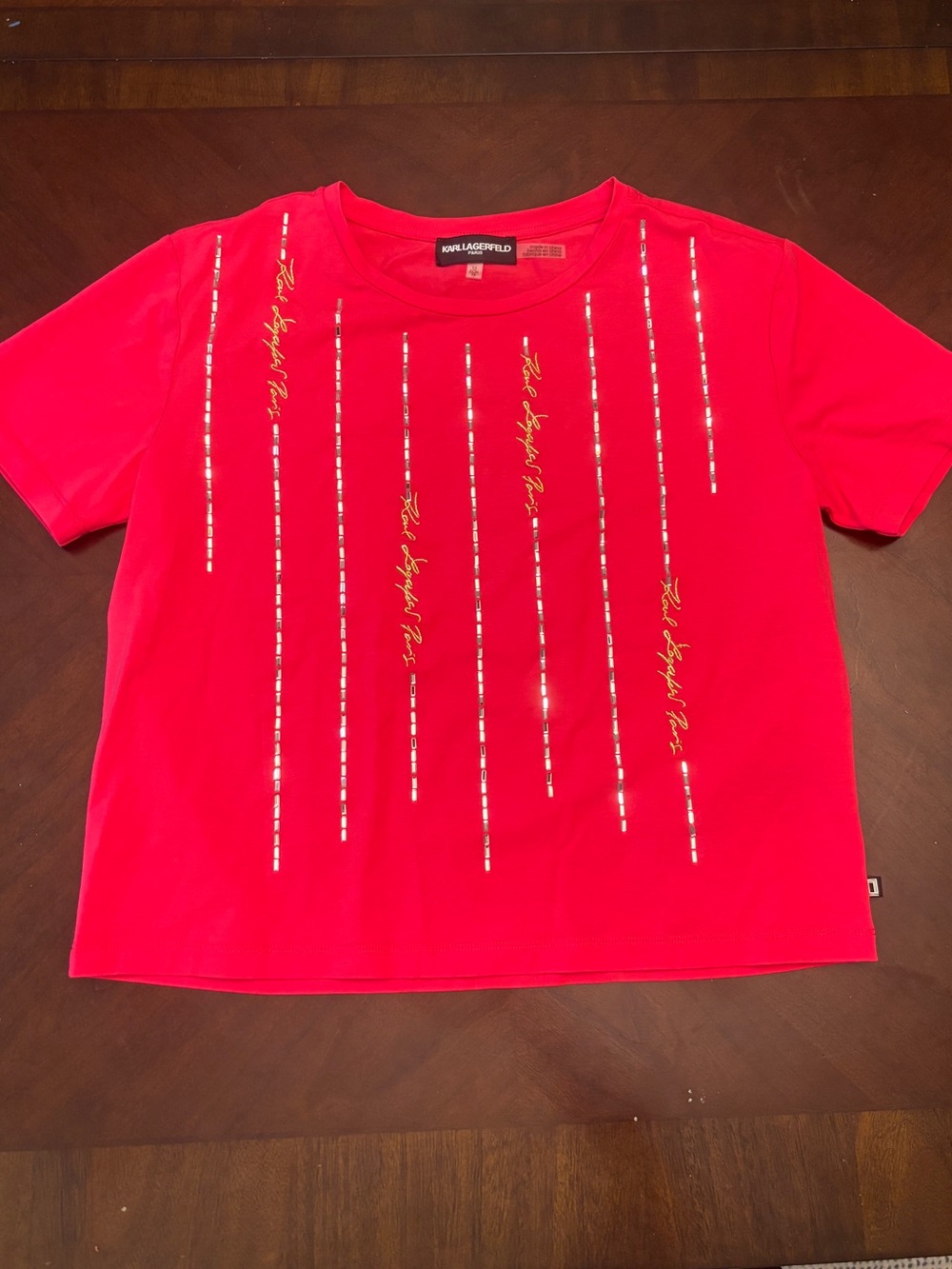 Karl Lagerfeld Pink Sequin Crop Tee